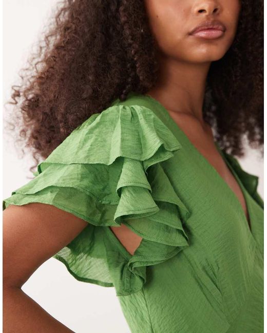 Nobody's Child Green Layla Ruffle Cap Sleeve V-Neck Midi Dress