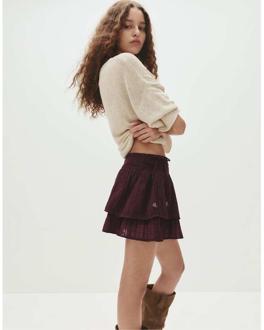 Minigonna Bordeaux Con Volant E Perline di Pull&Bear in Brown