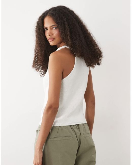 Mango White Knit Halterneck Top