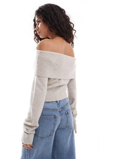 Weekday Blue Lolo Off Shoulder Knitted Jumper