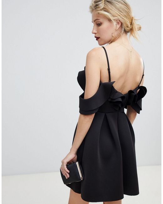 asos design strappy ruffle scuba prom mini dress