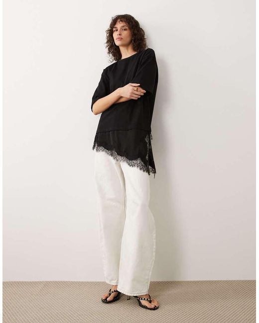 Jdy Black Oversized T-shirt With Lace Details