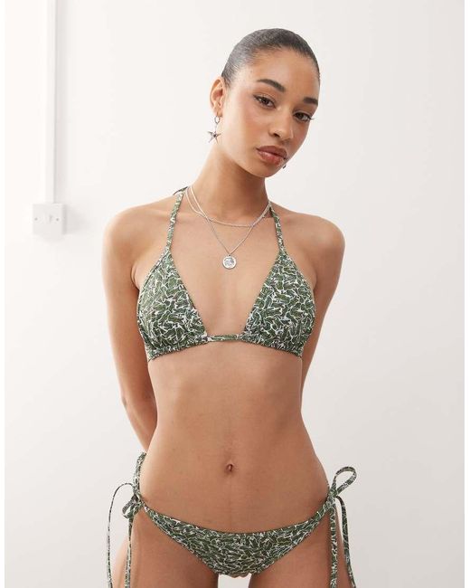 Lacoste Natural Co-ord Strappy Bikini Top With All Over Croc Print