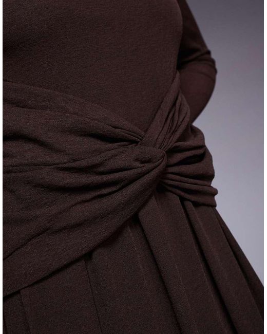 ASOS Blue Long Sleeve Slash Neck Twist Detail Maxi Dress