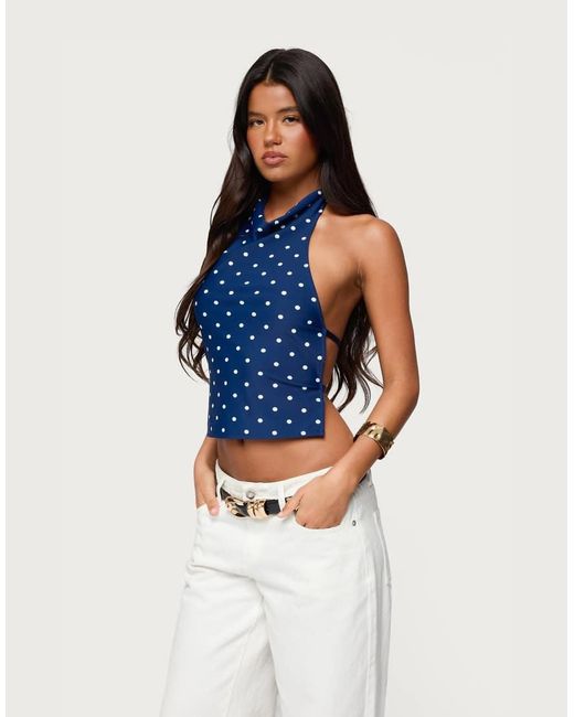 Edikted Blue Raiya Polka Dot Backless Halter Top