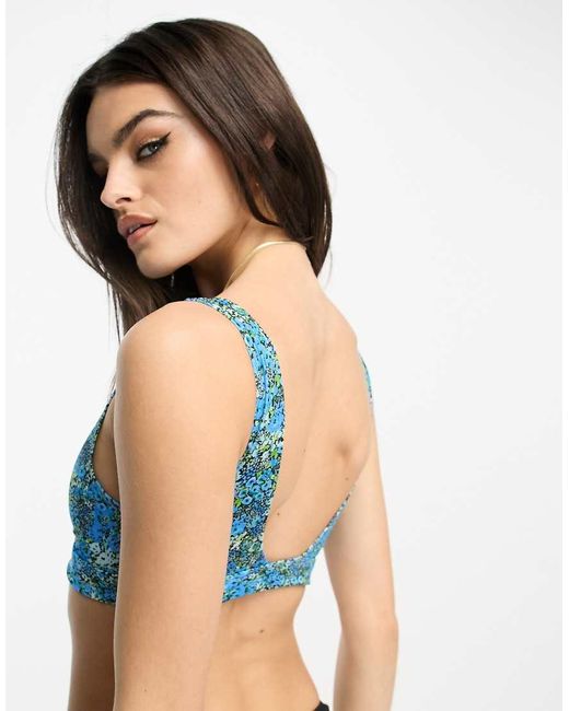 Monki Blue Co-Ord Triangle Bikini Top