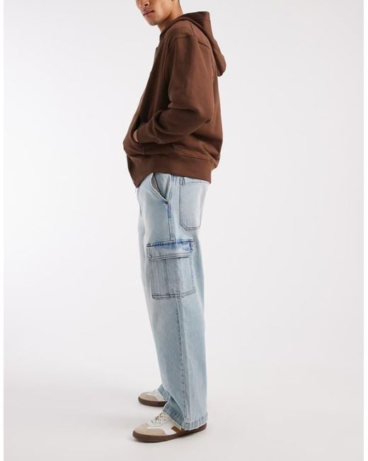 Hollister Blue Super baggy Cargo Jeans for men