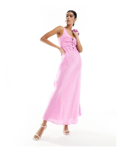Forever New Pink Asymmetrical Linen Cut Out Maxi Dress
