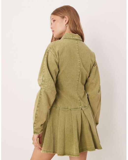 ASOS Natural Cinched Long Sleeve Mini Shirt Dress