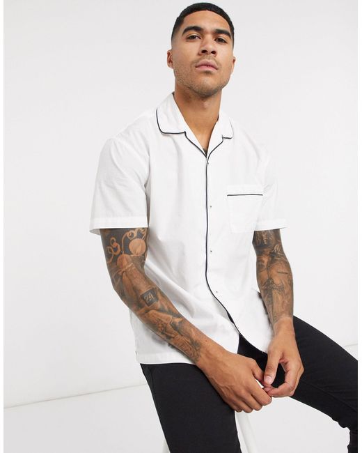 Jack & Jones Premium – Kurzärmliges Hemd mit Reverskragen und Paspelierung in White für Herren