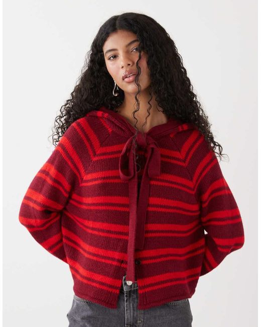 Collusion Red Cardigan With Hood Scarf Detail