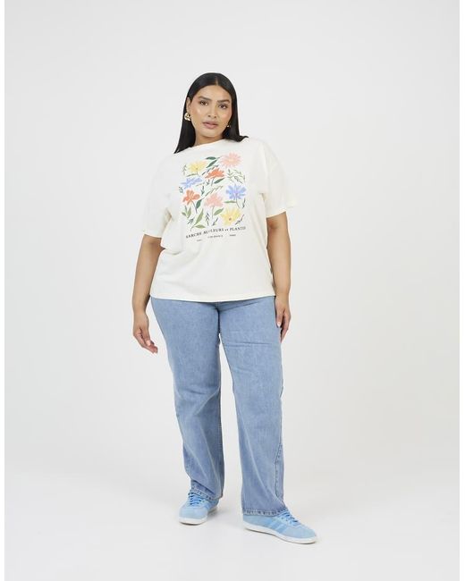 Brave Soul White Curve Graphic Print Oversized T-Shirt
