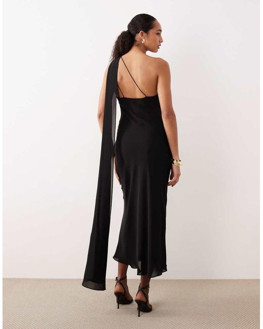 Mango Natural One Shoulder Maxi Dress With Drape Detail