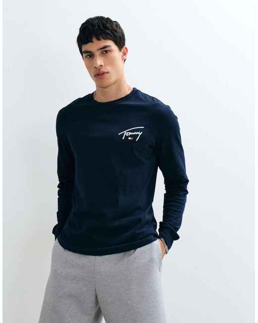 Tommy Hilfiger Blue Signature Logo Slim Fit Long Sleeve T-shirt for men