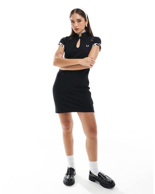 Fred Perry Black X Amy Winehouse Printed Trip Pique Dress
