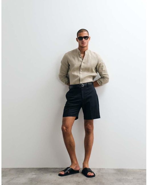 ASOS Blue Tailored Linen Rich Regular Shorts for men