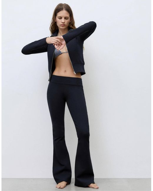 Pantalon évasé en maille interlock Pull&Bear en coloris Blue