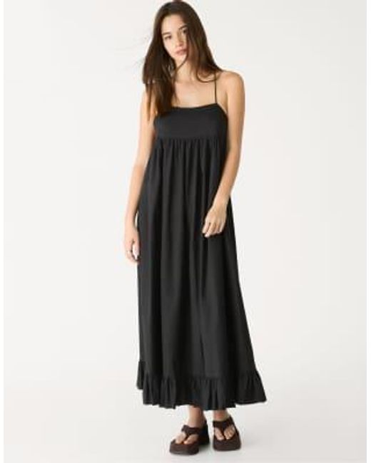 Stradivarius Black – langes kleid aus popeline