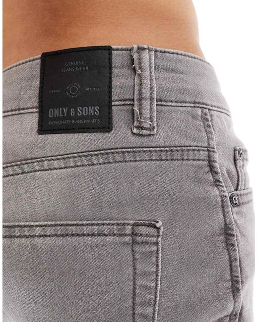 Only & Sons Gray Jog Denim Shorts for men