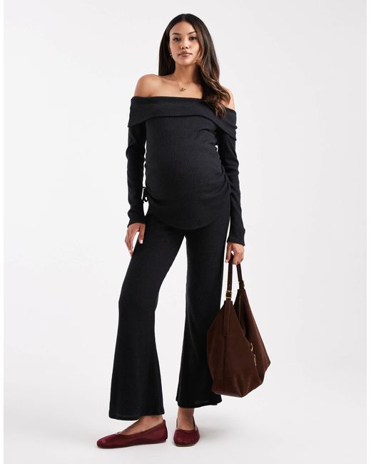 ASOS Black Asos design maternity – langärmeliges, geripptes bardot-top