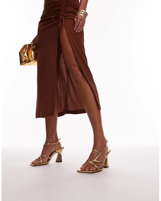 TOPSHOP Brown Wide Fit Gracy Strappy Block Heeled Sandals