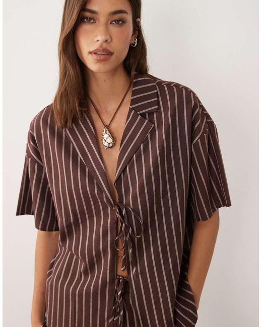 4th & Reckless Green Cotton Blend Oversized Tie Front Detail Beach Shirt Co-Ord