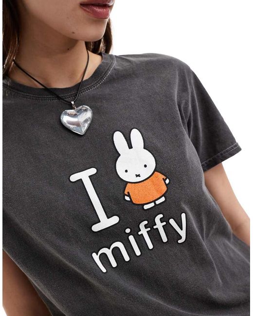 Daisy Street Gray X Miffy Washed Relaxed T-Shirt With I Love Miffy Graphic