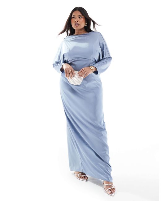 L'invitée - robe longue à dos bénitier - cendré Tfnc Plus en coloris Blue