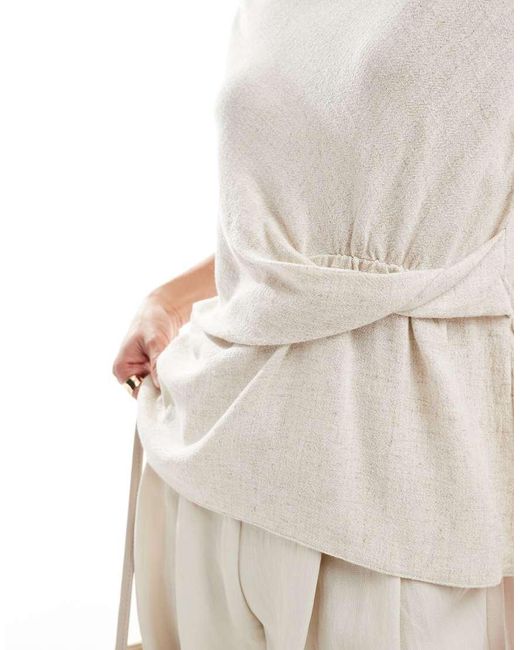 ASOS Mouwloze Top Met Linnenlook, Gedrapeerde Halslijn En Gedraaid Detail in het White