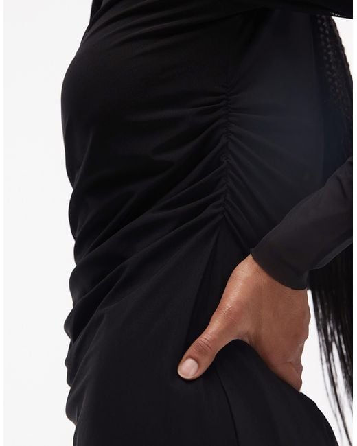 & Other Stories White Long Sleeve Mini Mesh Dress With Drape Detail