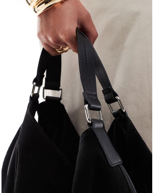 Grand cabas en daim avec liserés en cuir ASOS en coloris Black