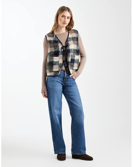 ASOS Multicolor Borg Fleece Vest With Plaid Design And Bow Design