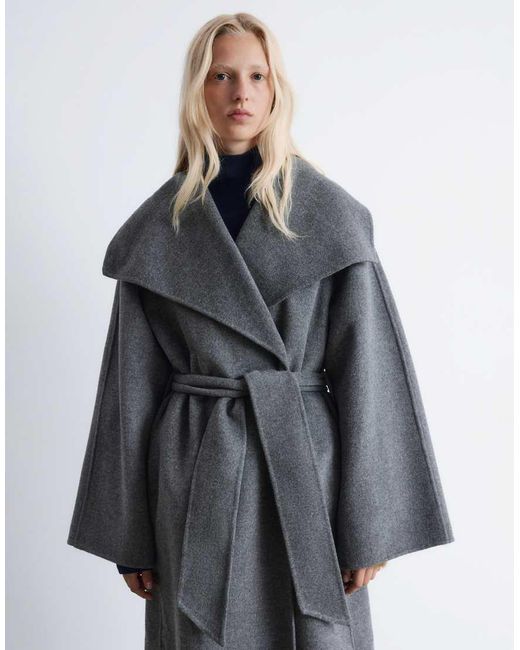 & Other Stories Black Wool Belted Maxi Coat With Funnel Neck