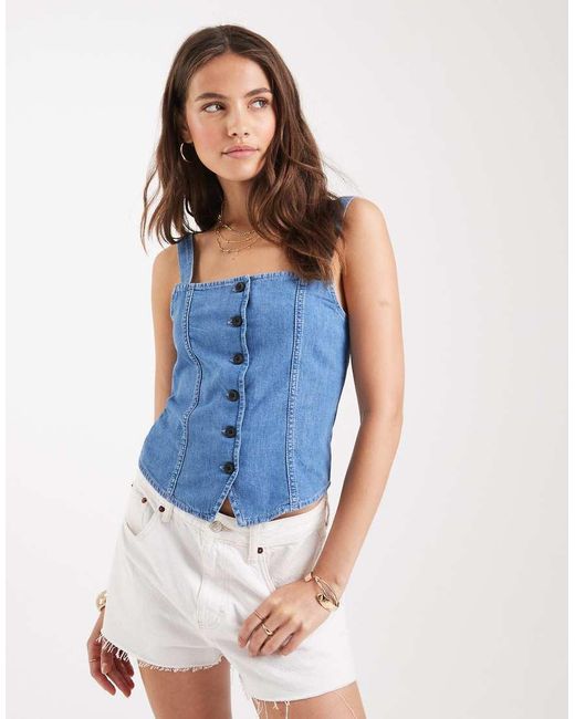 Miss Selfridge Blue Corset Denim Top
