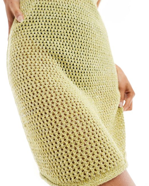 New Look Green Crochet Glitter Ruched Side Mini Dress