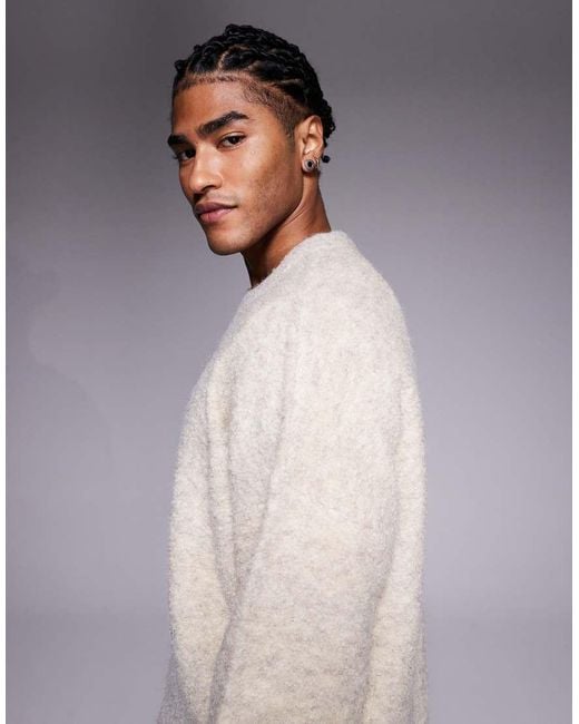 ASOS Gray Oversized Knit Boucle Crew Neck Sweater for men