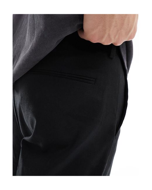 ASOS Black Smart Wide Leg Linen Blend Trousers for men