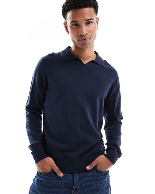 Top manches longues en maille avec col ouvert Threadbare pour homme en coloris Blue