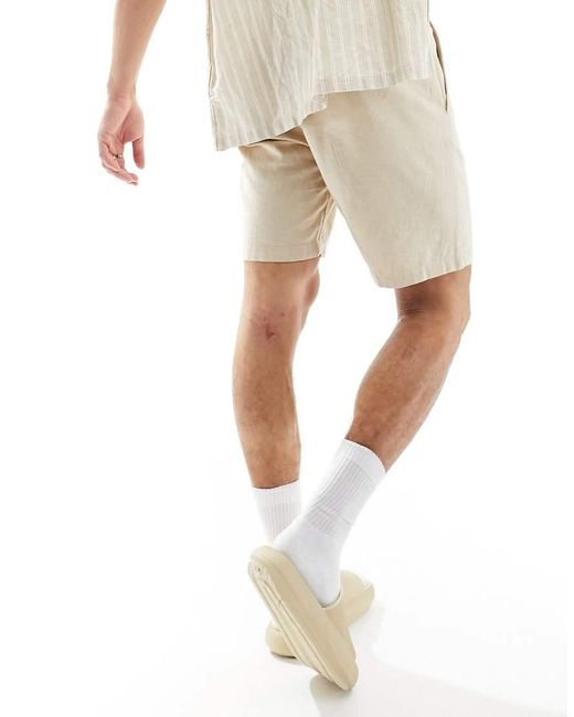SELECTED White Linen Mix Shorts for men
