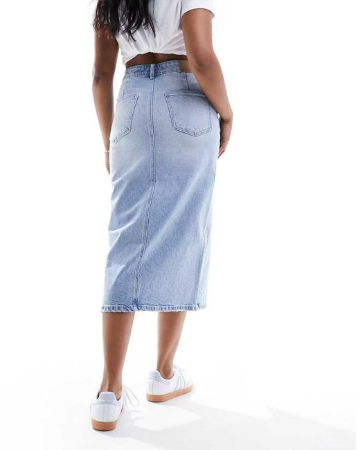 Vero Moda Blue Denim Midaxi Skirt With Front Split