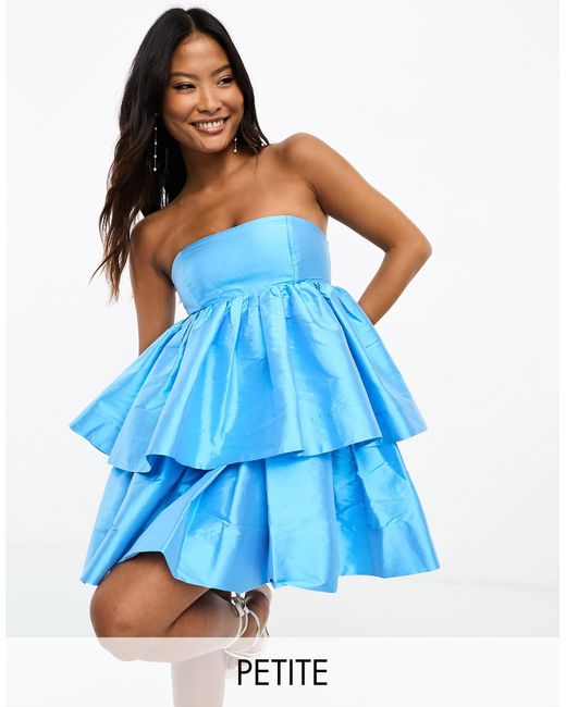 Forever New Blue Bandeau Tiered Babydoll Mini Dress