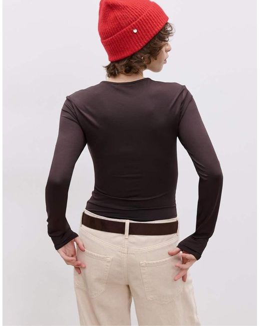 Stradivarius Brown Long Sleeve Polyamide Bodysuit