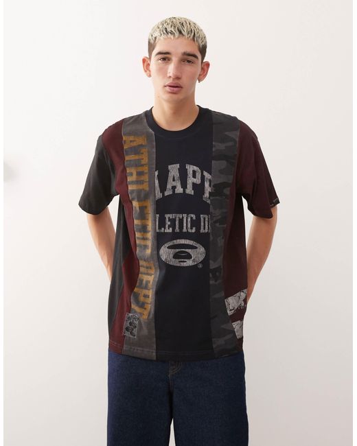 Aape By A Bathing Ape Men's Black Aape By A Bathing Ape Boxy Spliced T-shirt