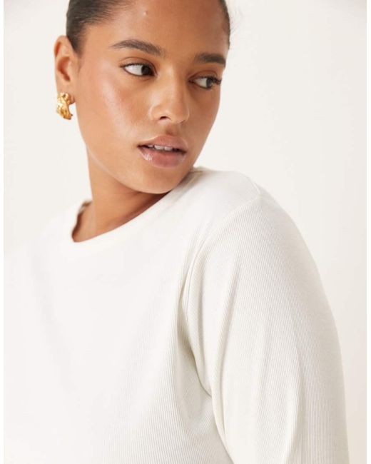 ASOS White Asos Design Curve Rib Crew Neck Long Sleeve Top