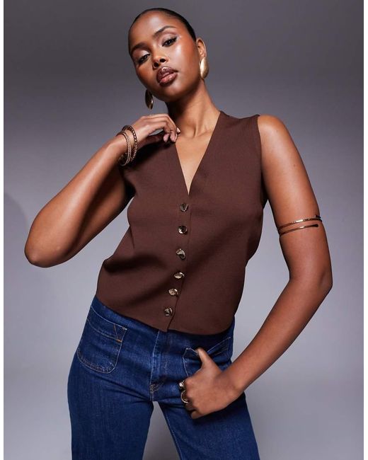 ASOS Blue Compact Knit Vest With Metal Buttons