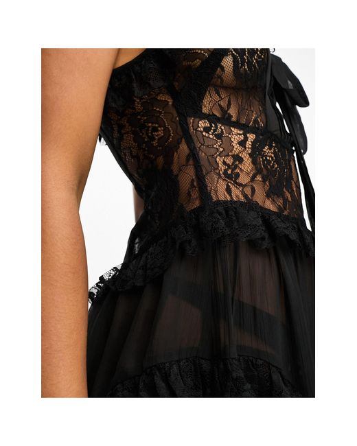 Miss Selfridge Lace Strappy Ruffle Maxi Dress in Black Lyst