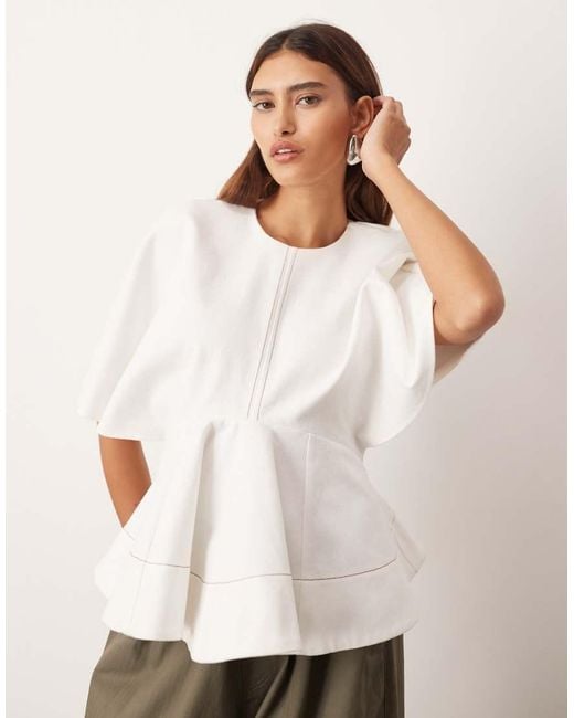 ARRANGE White Batwing Twill Peplem Top