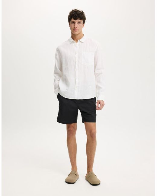 Cotton On White Relaxed Linen Long Sleeve Shirt for men