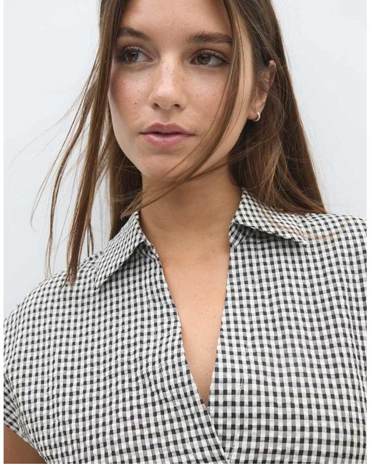 Stradivarius White Checked Cinched Shirt