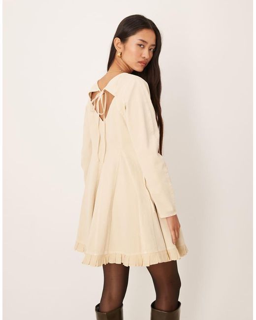ASOS Natural V Neck Washed Lace Up Side Skater Mini Dress